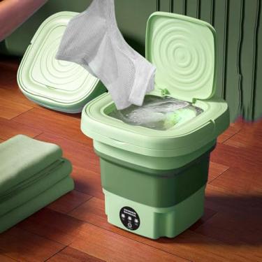 Imagem de Mini Máquina de Lavar Roupas Dobrável Portátil, 6,5 Litros, Compacta e Dobrável, Ideal para Viagens e Apartamentos (Verde)