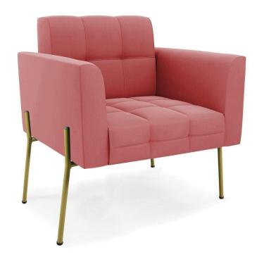 Imagem de Poltrona Pé De Ferro Dourado Para Sala Elisa Suede D03 - D`rossi Cor Rose