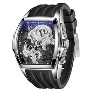 Imagem de REEF TIGER Relógio masculino de luxo Tonneau Skeleton mecânico automático de corda automática Lumious Dragon Dial Relógios Relógio de pulso à prova d'água RGA3061 (RGA3061-YSB)