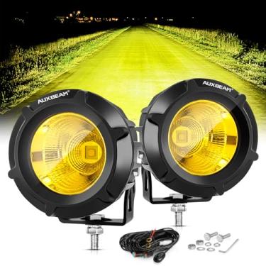 Imagem de Auxbeam Luz LED Offroad redonda de 8,89 cm, 50 W, luz de neblina âmbar de 5000 lm, combo de inundação de ponto amarelo para Jeep e caminhão