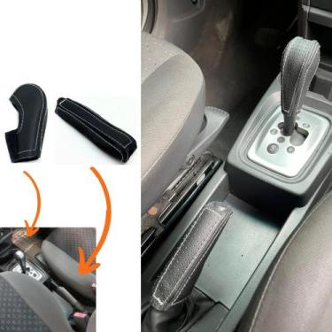 Imagem de Kit Capa Couro Manopla Câmbio Automático E Alavanca Freio Mão Meriva M