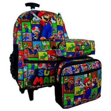 Imagem de Mochila kit Mario bros carrinho com lancheira  e estojo Completo - pie