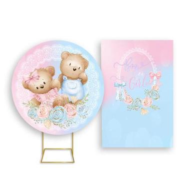 Imagem de Painel De Festa Redondo 1,50x1,50 + Painel Vertical 1,50x2,20 - Ursinh