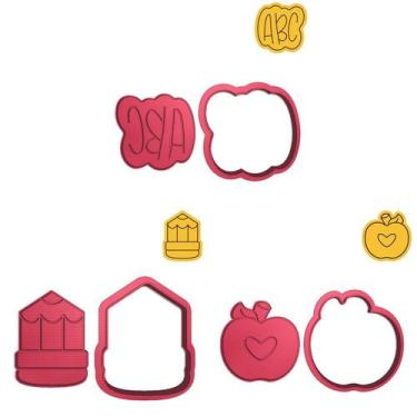 Imagem de Kit 3 Cortadores ABC Lápis Maçã Coração - DOCE IMPRESSO, 4,5cm