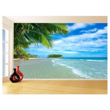 Imagem de Papel De Parede 3D Praia Mar Onda Coqueiros Céu 3,5M Npr258 - Você Dec