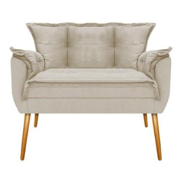 Imagem de Kit Namoradeira e Poltrona Opala Base Giratória de Madeira Suede Bege 