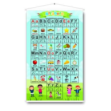Imagem de Banner Pedagógico Alfabeto Ilustrado Com Letras Cursiva A1 - Acrilikus