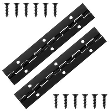 Imagem de salbsever Dobradiça de piano de aço inoxidável, 2 peças, dobradiças de armário de 15 cm, dobradiças e parafusos de metal preto, dobradiça de piano resistente com furos para barco, ferragens de janela