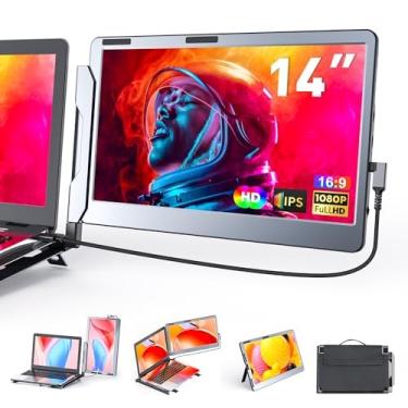 Imagem de Monitor portátil para laptop de 35 cm com vários ângulos FHD 1080P IPS Tipo-C/Mini HDMI com moldura de liga de alumínio, extensor de monitor de laptop para PS5 compatível com Surface/MacBook