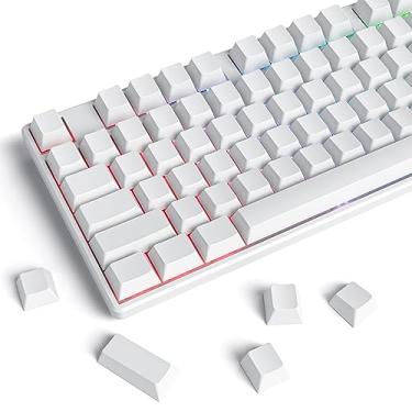 Imagem de Owpkeenthy Teclas PBT brancas em branco, perfil cereja personalizado, 1,5 mm de espessura, conjunto de teclas minimalistas ANSI ISO para teclado mecânico de 60% 65% 75% de tamanho completo MX Switches