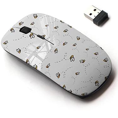 Imagem de Mouse sem fio de 2,4 G com design de padrão fofo para todos os laptops e desktops com nano receptor - padrão de abelhas voadoras