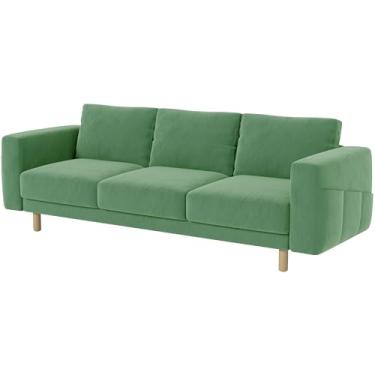Imagem de Capa de Sofá HomeTown Market Durável de Três Assentos Veludo Verde Claro Compatível com IKEA Norsborg