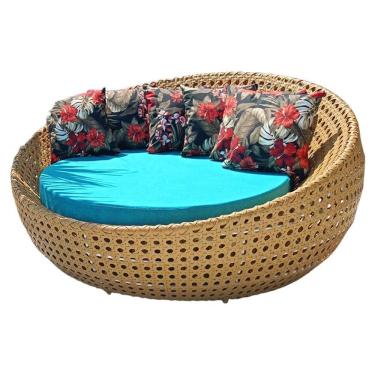 Imagem de Chaise Sofá Redondo Concha 1,60m Fibra Para Jardim Piscina Nossa Kasa Móveis Palha