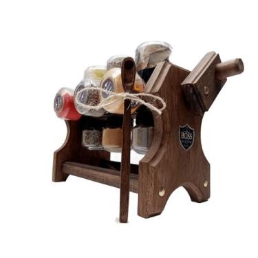 Imagem de Porta Tempero Giratório com Manivela com 12 Potes - Boss Arte em Madei