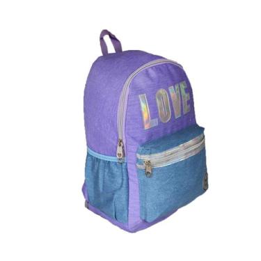 Imagem de Mochila Feminina Escolar Juvenil Love Holográfica Denlex Passeio Traba