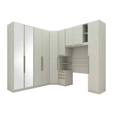 Imagem de Quarto Casal Modulado Seletto 6 Peças (1 Armário Aéreo + 4 Guarda Roupas + 1 Complemento) Qcm70 Areia - Henn