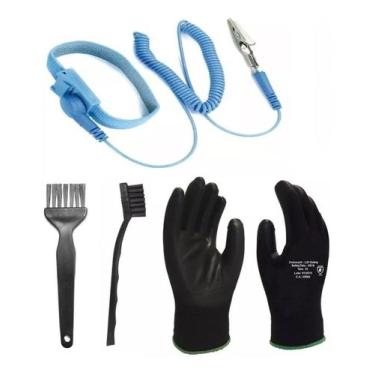 Imagem de Kit limpeza e proteção Anti Estática Esd Pulseira Luvas Pincel Escova 