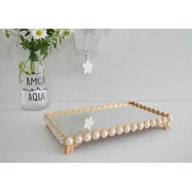 Imagem de Bandeja Pérola Dourado Lavabo Espelho Banheiro Luxo Aparador B087 - Ci