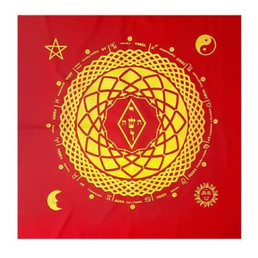 Imagem de Toalha para Tarô Elemental 4 elementos com Brilho Vermelha - Mandala