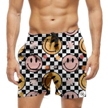 Imagem de Short Praia Shorts Banho Bermuda Verão Emojis Xadrez Flor 923 - SMOKE,