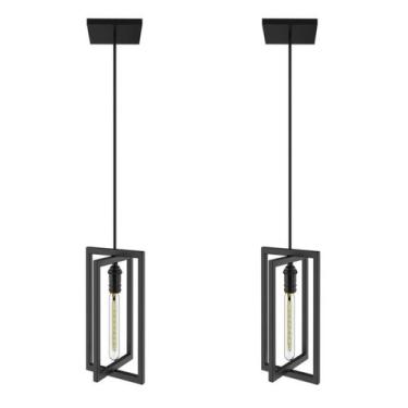 Imagem de Kit 2 Pendentes Luminárias de Teto Moderna Industrial Preto - Unidas
