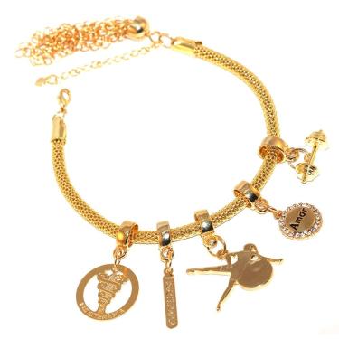 Imagem de Pulseira Berloque Fisioterapia Pilates Folheado Ouro 18k