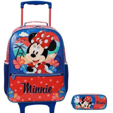 Imagem de Kit Mochila Escolar Minnie Tropical Rodinha Tam G Estojo