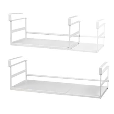 Imagem de Cesta expansível embaixo da prateleira, pacote com 2 cestos pendurados sob o armário, cozinha com economia de espaço, despensa, lavanderia, serviço pesado, branco, grande altura estendida