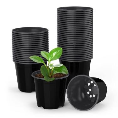 Imagem de UPMCT 50 vasos de plantas para berçário, 11,4 cm de 14,7 cm de comprimento, plantas de plástico durável, interiores, modernos, recipientes de sementes decorativos, para plantas de casa, suculenta, flor (15,2 cm, preto)