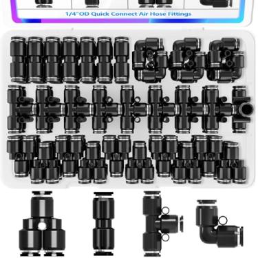Imagem de mxuteuk 20 peças 1/10.2 cm od Push to Connect Fittings Kit, conector pneumático de liberação rápida, 5 divisores Y + 5 cotovelos + 5 T + 5 retos