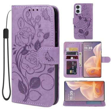 Imagem de Vavies Capa para Moto G85 5G, capa carteira Motorola S50 Neo, capa flip de couro floral com suporte para cartão de crédito para Motorola Moto G85 5G roxo