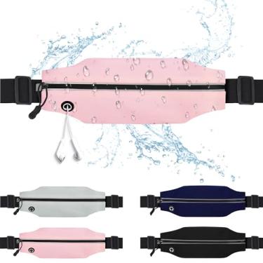Imagem de Cinto de corrida fino para homens e mulheres, pochete para celular, bolsa refletora com zíper, bolso para treino, ciclismo, fitness, rosa, Pacote com 1 cinto de corrida fino