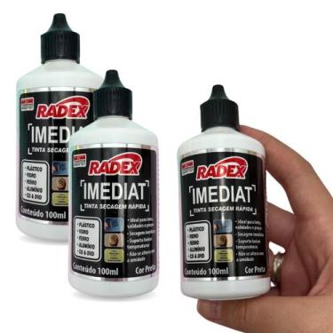 Imagem de Kit 3 Tinta Para Carimbo Preta Secagem Rápida Para Plástico 100ml Rade