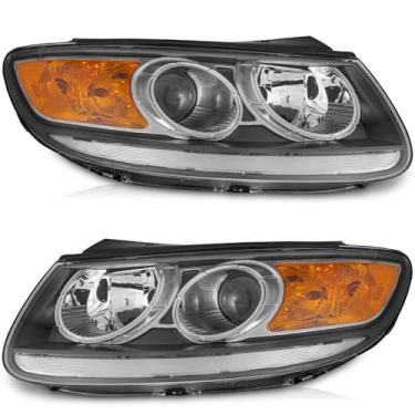 Imagem de WEELMOTO Conjunto de faróis para Hyundai Santa Fe 2007-2012, substituição do farol do lado do motorista e do passageiro, refletor âmbar preto