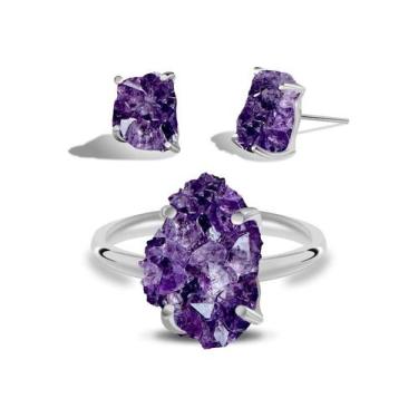 Imagem de Conjunto Druza de Ametista (Anel e Brincos) - Cristal Natural
