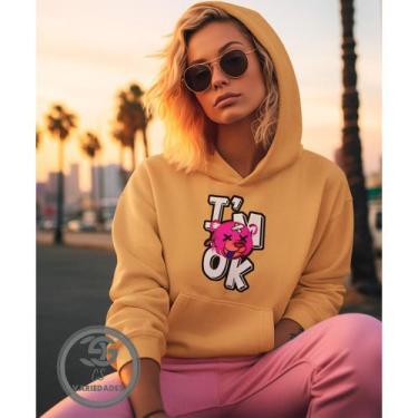 Imagem de Moletom Feminino I'M ok, Está tudo bem Blusão casaco feminino com bols
