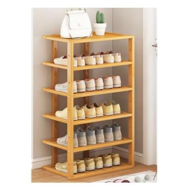 Imagem de Sapateira de bambu Prateleira vertical para sapatos pequenos 3-8 camadas de altura estreita organizador de armazenamento de sapatos para armário entrada canto e quarto empilhável economia de espaço
