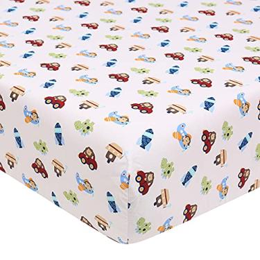 Imagem de Brandream Lençóis de berço para meninos lençol infantil bolas de carro foguete dinossauro barco avião design coleção educacional 100% algodão conjunto de lençóis para berçário