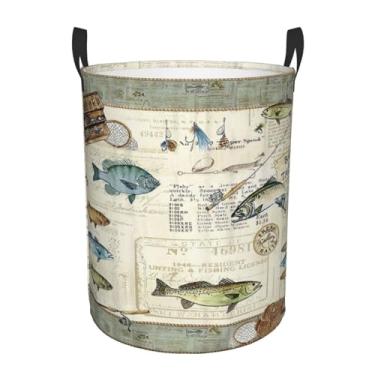 Imagem de Cestos de roupa suja de pesca divertidos, cestos de armazenamento grandes, organizador de brinquedos, cesto de bebê, dobrável, com alças, impermeável, tecido Oxford, armazenamento de 49,8 cm x 39,9 cm