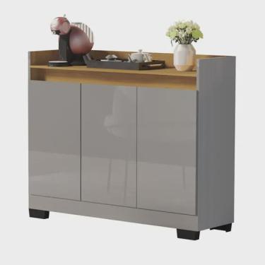 Imagem de Buffet Aparador Sala de Estar Mini Balcão Sala de Jantar Organizador Multiuso Retrô Real 3 Portas - Cinza