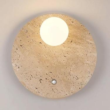 Imagem de Luminária de parede redonda com base G9, estilo nórdico, pedras naturais, simplicidade, para sala de estar, bar, cozinha, sala de jantar, estudo, escadas (30 cm)
