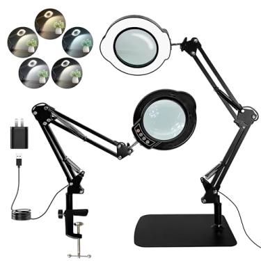 Imagem de luezoide Lupa 12X Com Luz E Suporte, Luminária De Mesa Led 2 Em 1 Com Braçadeira, 5 Modos De Cor, Brilho Regulável, Lupa Com Luz, Viva-Voz, Leitura, Hobby, Trabalho De Perto