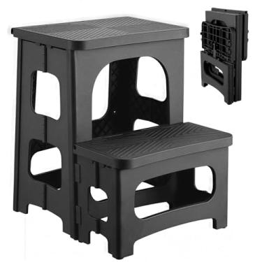 Imagem de ahxuvan Banco Dobrável De 2 Degraus, Degraus Dobráveis Antiderrapantes Para Crianças E Adultos, Apoio Para Os Pés Com Escada De Cabeceira Multiuso, Suporta 150 Kg, Bancos Portáteis Para Cozinha, Cas