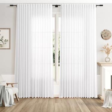 Imagem de Cortinas de linho extra largas de 250 cm para divisória de sala de estar, filtro de luz, semitransparente, aba traseira, cortinas de pátio para porta deslizante, decoração litorânea, branca, sala de