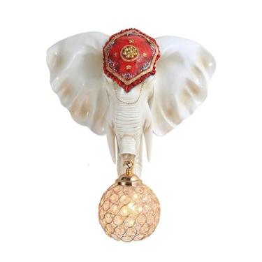 Imagem de Luminária de parede com cabeça de elefante, decoração de parede interna com cabeça de animal, luminária de parede de resina sintética para sala de estar, bar, fundo do quarto, corredor e esc