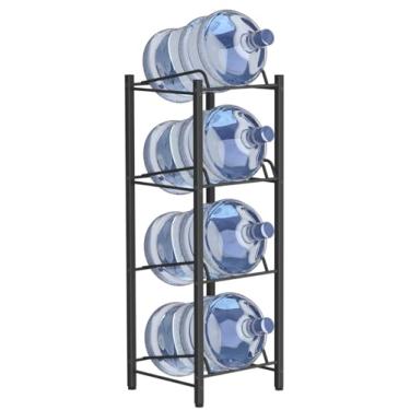 Imagem de mocomax Suporte de jarro de água de 5 galões, suporte removível de garrafa de água de 4 níveis, suporte de jarro de água resistente com 4 compartimentos, armazenamento de garrafa de água para casa