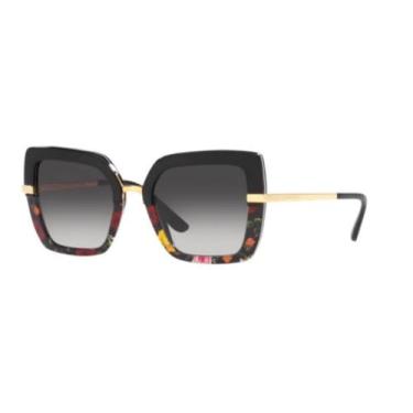 Imagem de Dolce&Gabbana Óculos De Sol Dolce & Gabbana Dg4373-34008G Preto Com Estampa De Flores De Inverno E Degradê Cinza, 52 Mm