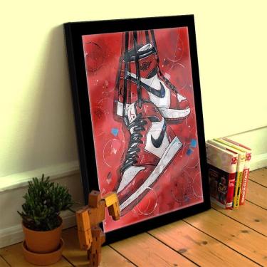 Imagem de Quadro Decorativo Tenis Jordan C/ Moldura e Vidro 33x25 A4