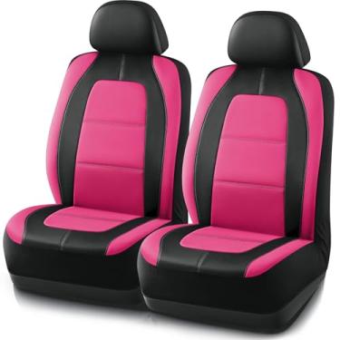 Imagem de Road Comforts Capa de assento de carro, capas de assento de carro de couro, capas de assento esportivo dianteiras baixas e traseiras, compatível com airbag, universal para a maioria dos carros (rosa