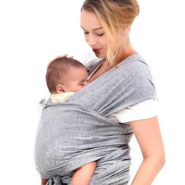 Imagem de Canguru Wrap Sling Bebê Carregador Carrier 100% Algodão Cinza Mescla -